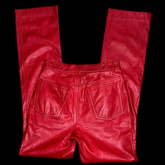 Vintage Ralph Lauren Red Leather 5 Pocket Straight Leg Mid Rise Jeans Sz 2 - Picture 5 of 7